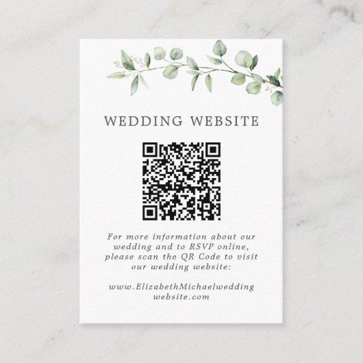 Carte D'accompagnement Eucalyptus Moderne Ampersand Site Mariage QR (Devant)