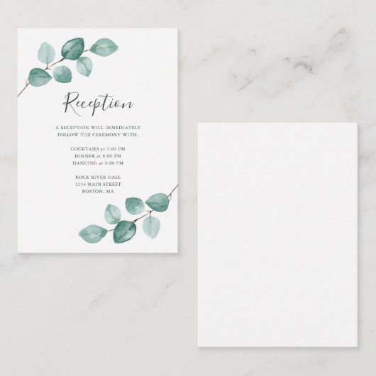 Carte D'accompagnement Eucalyptus moderne Aquarelle Mariage de script noi (Devant / Derrière)