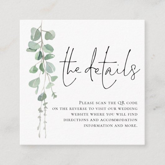 Carte D'accompagnement Eucalyptus moderne Script QR Code Détails du Maria (Devant)