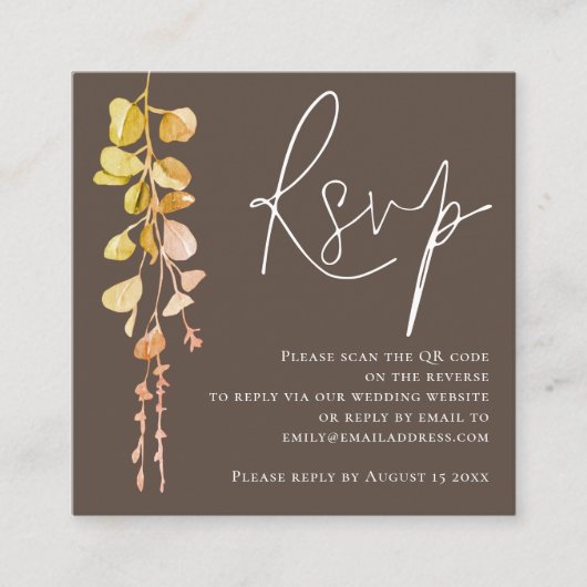 Carte D'accompagnement Eucalyptus moderne Tone Terre QR Code Mariage RSVP (Devant)