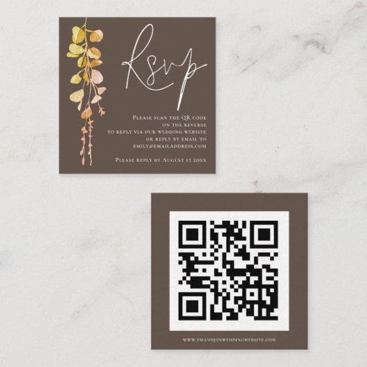 Carte D'accompagnement Eucalyptus moderne Tone Terre QR Code Mariage RSVP (Devant / Derrière)