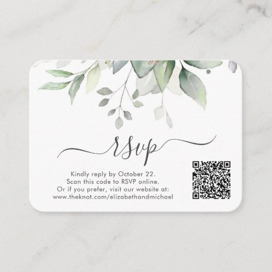 Carte D'accompagnement Eucalyptus Photo QR Code Mariage RSVP (Devant)