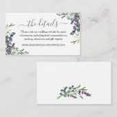 Carte D'accompagnement Eucalyptus Purple Lavender Flowers Détails du Mari (Devant / Derrière)