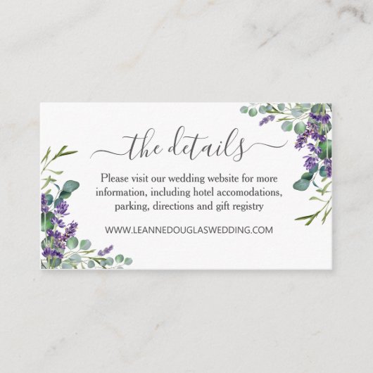 Carte D'accompagnement Eucalyptus Purple Lavender Flowers Détails du Mari (Devant)