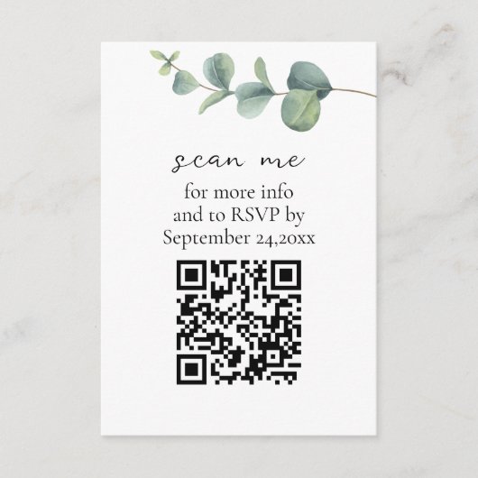 Carte D'accompagnement Eucalyptus QR Code Mariage RSVP (Devant)