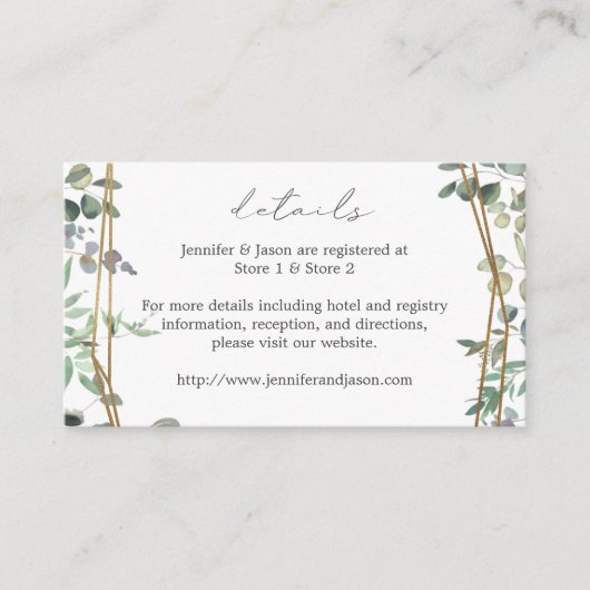 Carte D'accompagnement Eucalyptus Rustique & Or 2 Détails SM (Devant)