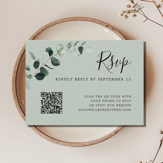 Carte D'accompagnement Eucalyptus Sage QR Code Mariage RSVP