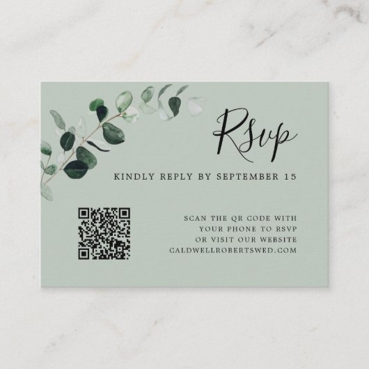 Carte D'accompagnement Eucalyptus Sage QR Code Mariage RSVP (Devant)