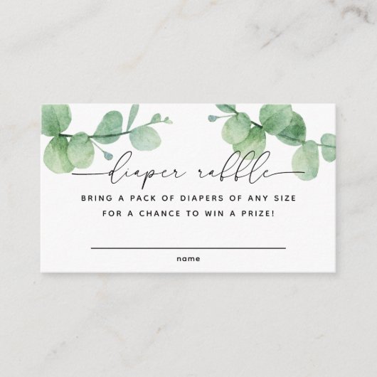 Carte D'accompagnement Eucalyptus script Baby shower Déchets Billet Raffl (Devant)
