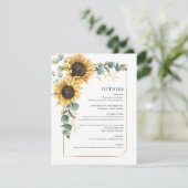 Carte D'accompagnement Eucalyptus Sunflower Botanique Détails du Mariage (Debout devant)