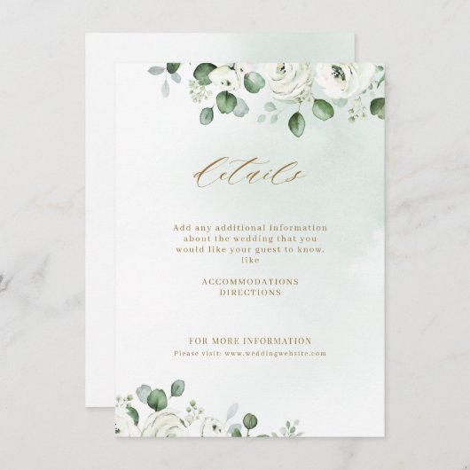 Carte D'accompagnement Eucalyptus verdure blanc fleuri rustique mariage (Devant / Derrière)