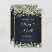 Carte D'accompagnement Eucalyptus Verdure Enregistrez la Date | Bois Rust (Devant / Derrière)