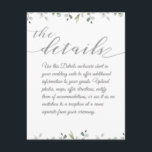 Carte D'accompagnement Eucalyptus Verdure Frontière Argent Détails Mariag<br><div class="desc">Une simple bordure de verdure d'eucalyptus en haut et en bas met en évidence cette fiche de détails mariages. Une calligraphie swash vivante en argent est utilisée pour,  "les détails",  titre avec une police cursive script pour votre texte.</div>