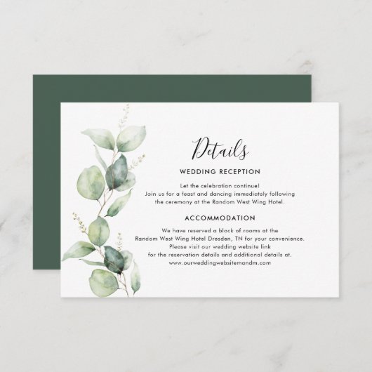 Carte D'accompagnement Eucalyptus Verdure minimaliste Mariage (Devant / Derrière)