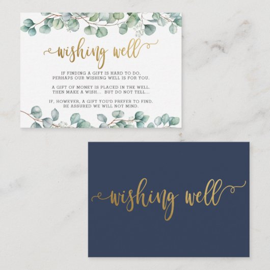 Carte D'accompagnement Eucalyptus Verdure Or Mariage Wishing well (Devant / Derrière)