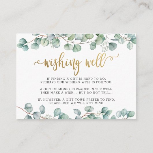Carte D'accompagnement Eucalyptus Verdure Or Mariage Wishing well (Devant)