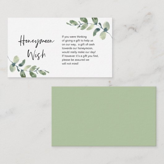 Carte D'accompagnement Eucalyptus vert, encre noire, Wish Lune de miel En (Devant / Derrière)