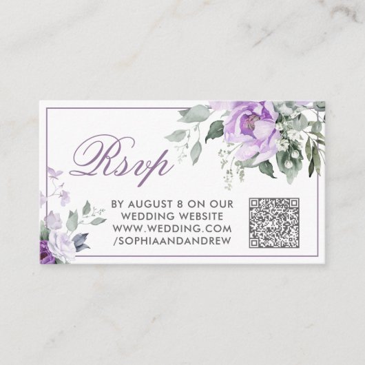 Carte D'accompagnement Eucalyptus Violet Fleurs Mariage QR Code RSVP (Devant)
