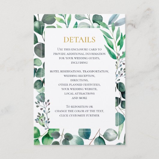 Carte D'accompagnement Eucalyptus Watercolor Wedding Invitation, Details (Devant)