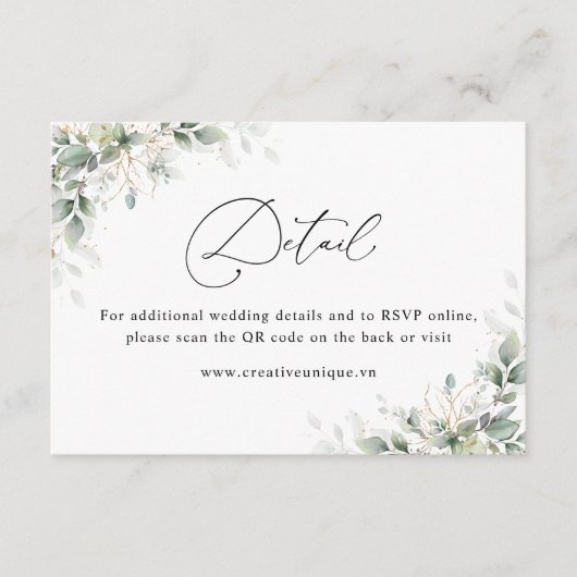 Carte D'accompagnement Eucalyptus Wedding Website QR Code Details (Devant)