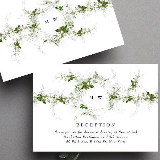 Carte D'accompagnement Eucalyptus Wreath Monogramme Réception de mariage