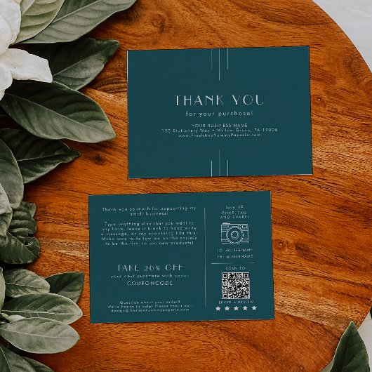 Carte D'accompagnement EVERLY Peacock Sarcelle Remerciement de Commande p