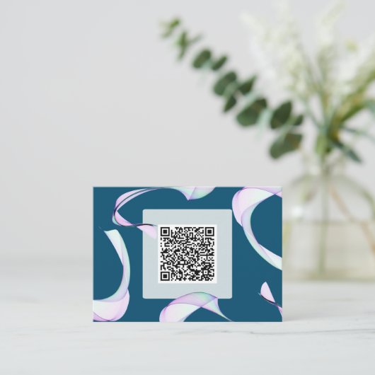 Carte D'accompagnement Exemple classique violet bleu foncé code QR RSVP (Debout devant)