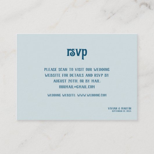 Carte D'accompagnement Exemple classique violet bleu foncé code QR RSVP (Dos)