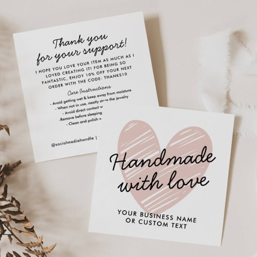 Carte D'accompagnement Fabriqué à la main avec Love Heart Merci Bijoux