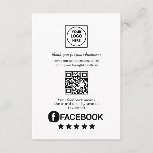 Carte D'accompagnement Facebook Review QR | Business Feedback Link (Devant)