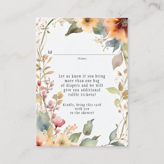 Carte D'accompagnement Fairy Fall Floral Daisy Baby Girl Diaper Raffle (Dos)