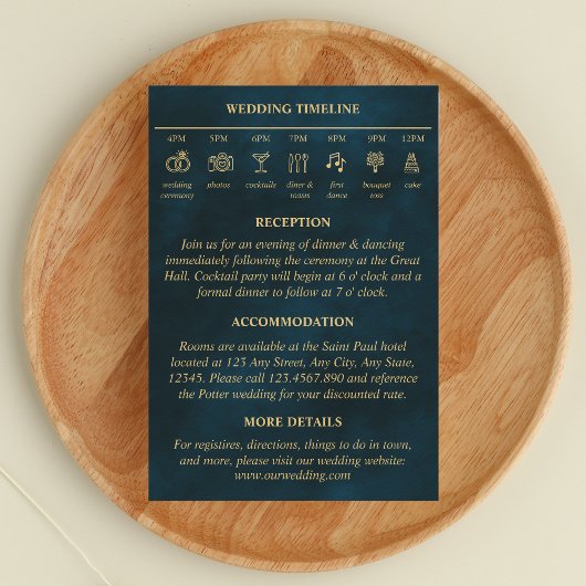 Carte D'accompagnement Fairy Tale Timeline Détails du Mariage Emerald Gol