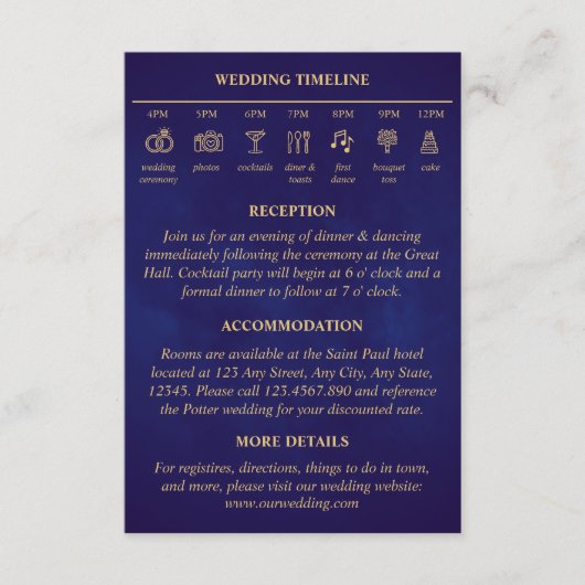 Carte D'accompagnement Fairy Tale Timeline Détails du Mariage Purple Gold (Devant)