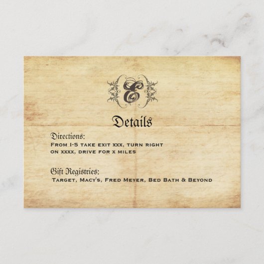 Carte D'accompagnement Fairytale Vintage Wedding Détails Card (Devant)