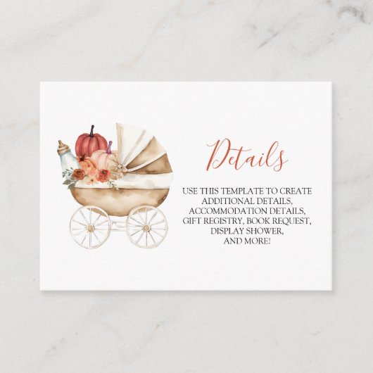 Carte D'accompagnement Fall Pumpkin Stroller Floral Baby Shower Detail (Devant)