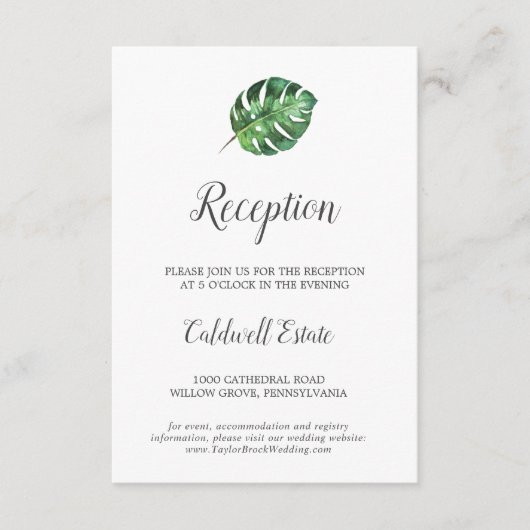 Carte D'accompagnement Far Tropical Palm Mariage Réception Insertion Cart (Devant)