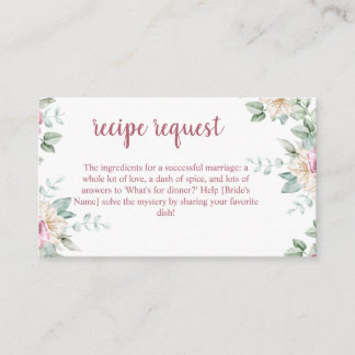 Carte D'accompagnement Fard Rose Floral Aquarelle Recette de Baby Shower 