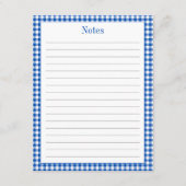 Carte D'accompagnement Farmhouse bleu et blanc En vichy Plaid Recette (Dos)