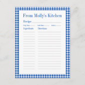 Carte D'accompagnement Farmhouse bleu et blanc En vichy Plaid Recette (Devant)