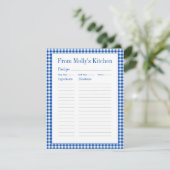 Carte D'accompagnement Farmhouse bleu et blanc En vichy Plaid Recette (Debout devant)