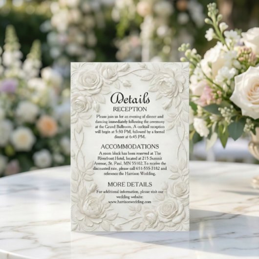 Carte D'accompagnement Faux 3D Embossed Effect Ivory Floral Border