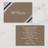 Carte D'accompagnement FAUX bleu marine dentelle et burlap Registre cadea (Devant / Derrière)