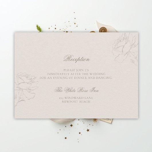 Carte D'accompagnement Faux Embossed Roses Ecru Classic Reception Wedding