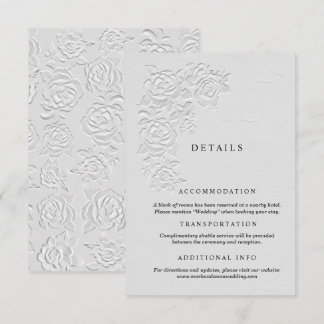 Carte D'accompagnement Faux Embossed White Roses Wedding Details Card