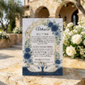 Carte D'accompagnement Faux Gold Arch & Marble Navy Blue Floral