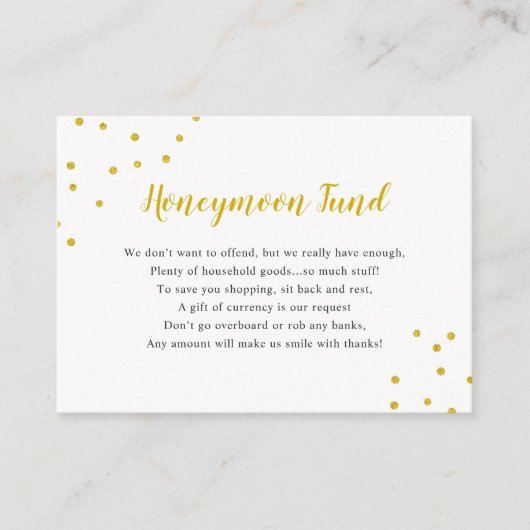 Carte D'accompagnement Faux Gold Confetti Honeymoon Fund (Devant)