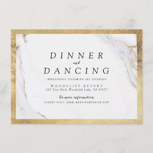 Carte D'accompagnement Faux marbre d'or luxe réception de mariage moderne (Devant)