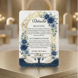 Carte D'accompagnement Faux Or Arch & Marbre Bleu Marine Floral