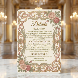 Carte D'accompagnement Faux or baroque à motif floral rose