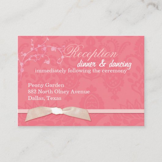 Carte D'accompagnement Faux Ribbon Coral Rose Mariage Réception (Devant)
